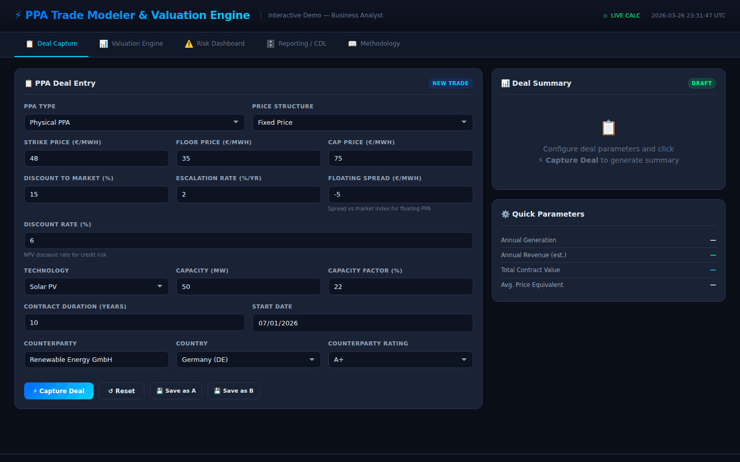PPA Trade Modeler & Valuation Engine